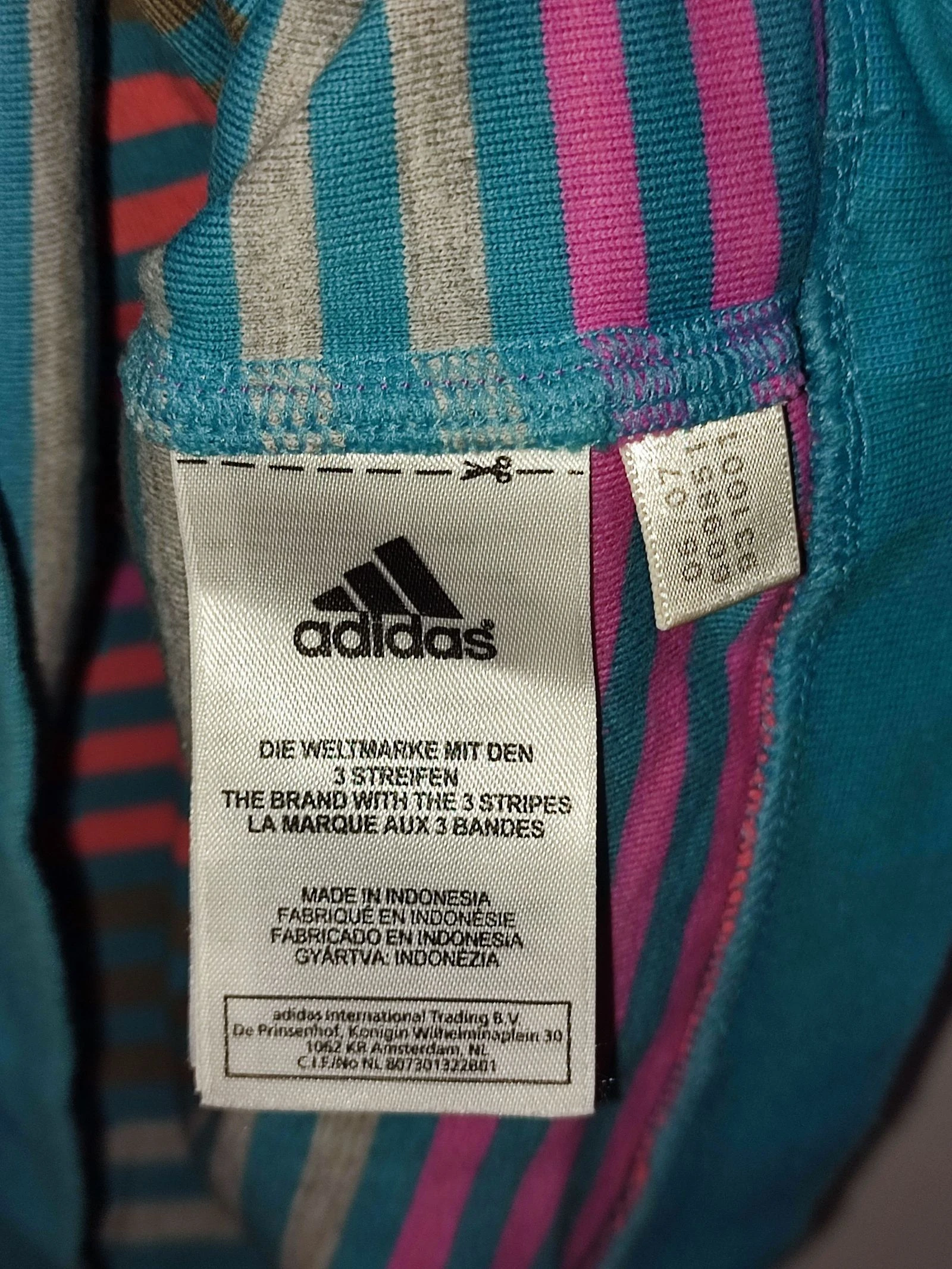 Adidas Dames T-shirt Strepen Y2K Maat S Origineel Blauw en Roze – photo 3